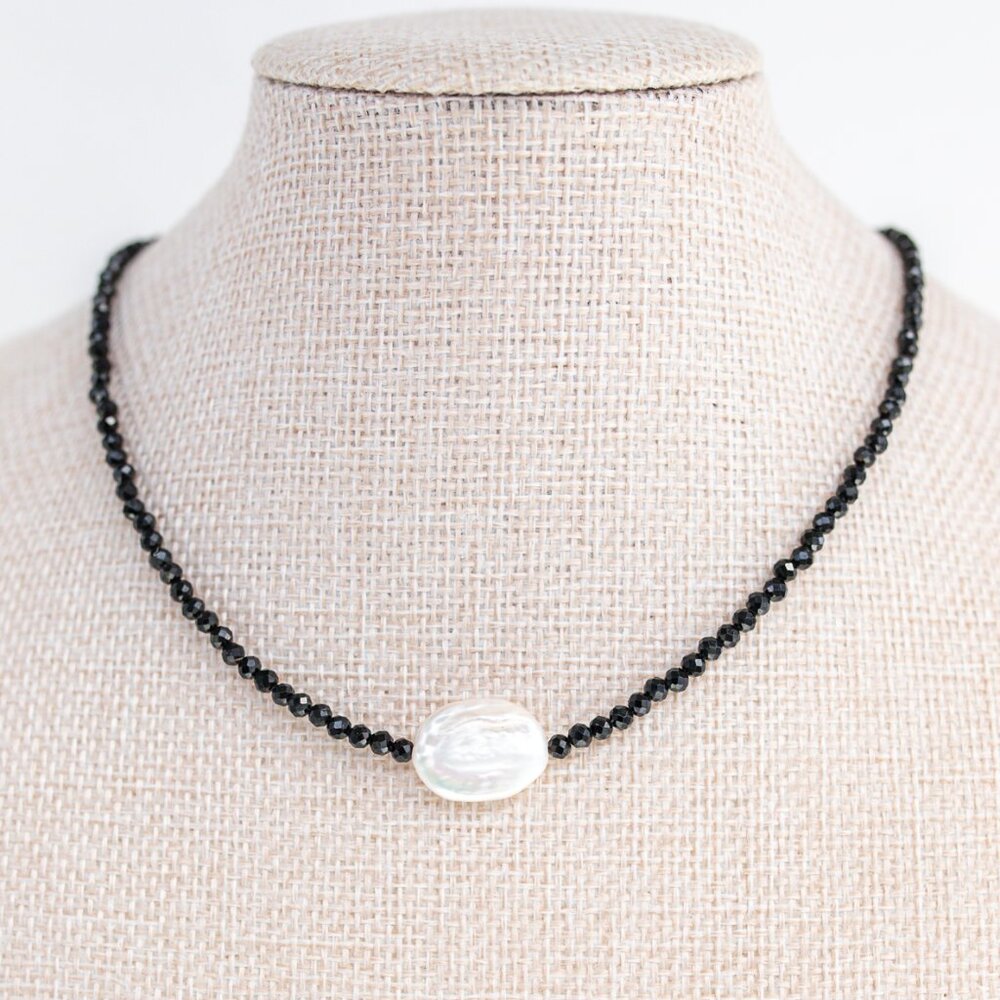 Black Spinel Necklace Pearl Pendant Necklace Waterproof Gold Necklace